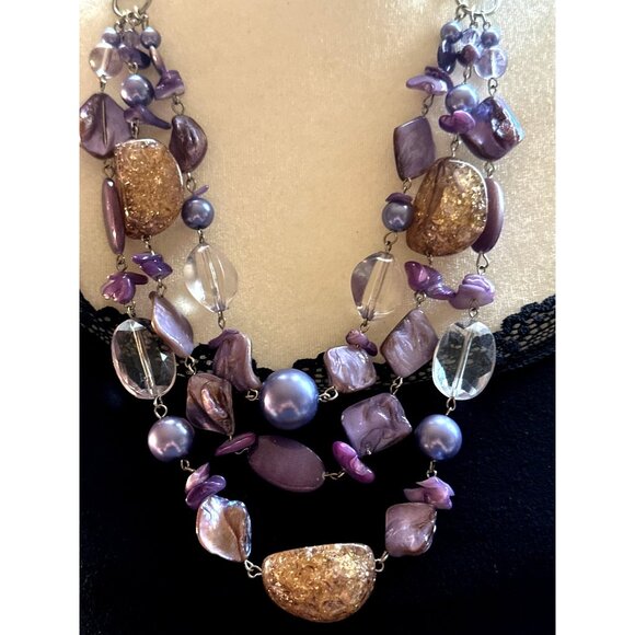 Boho Purple Shell Statement Necklace Mixed Beads Whimsy Sea Siren Fairycore - Picture 5 of 6